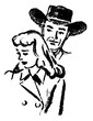 a cowboy and a sad looking woman