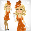 Vector: Cute girl in retro dress with a cocktail Cute girl in retro dress with a cocktail