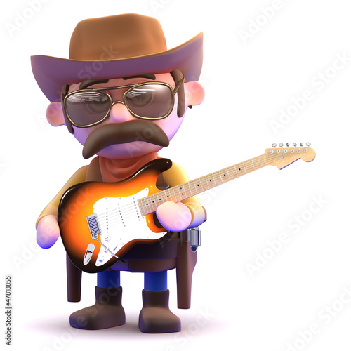 Illustration: Cowboy holds his guitar Cowboy holds his guitar