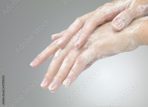Photo: hands with soap foam ad bubbles hands with soap foam ad bubbles