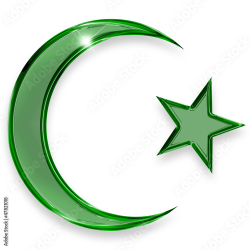 Illustration: green star and crescent green star and crescent