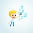 set of illustrations with funny cartoon casual character in