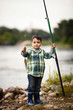 photo of little boy fishing