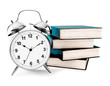 alarm clock with books isolated