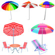Vector: kit umbrella beach with chairs and table kit umbrella beach with chairs and table