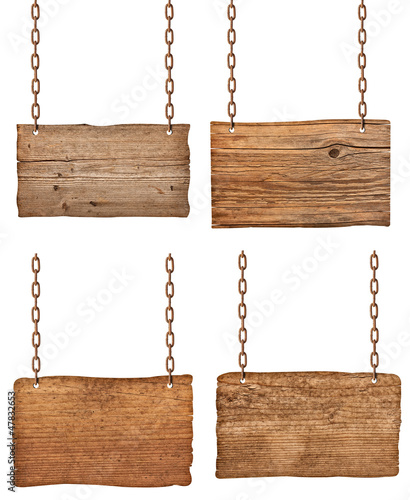 Photo: wooden sign with chain hanging background message wooden sign with chain hanging background message
