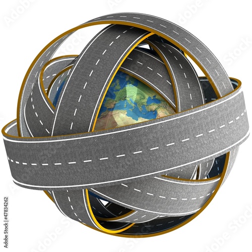 Illustration: 3d Globe and roads around it. 3d Globe and roads around it.