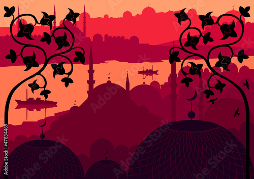 Vector: Vintage Arabic city landscape background Vintage Arabic city landscape background