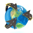 Illustration: 3d Globe and roads around it. 3d Globe and roads around it.