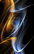 Abstract gold and blue fractal waves on black background