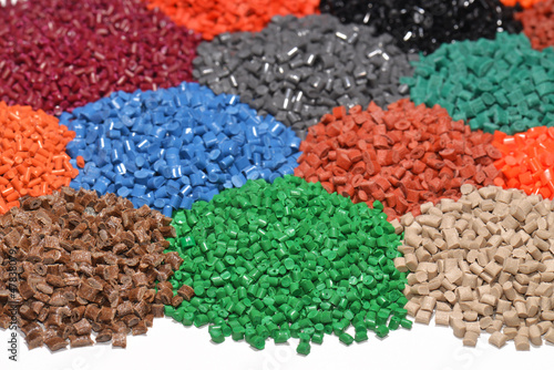 Photo: dyed plastic granulate dyed plastic granulate