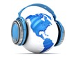  3d Earth globe with headphones.
