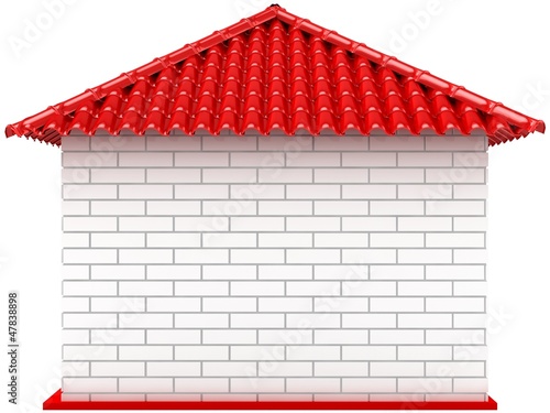 Illustration: 3D small house with red roof. 3D small house with red roof.