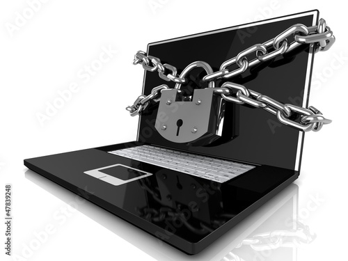 Illustration: Laptop with lock and chain Laptop with lock and chain