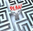 Plan Man Holding Sign in Maze Labyrinth