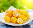Yellow kumquat on nature background.