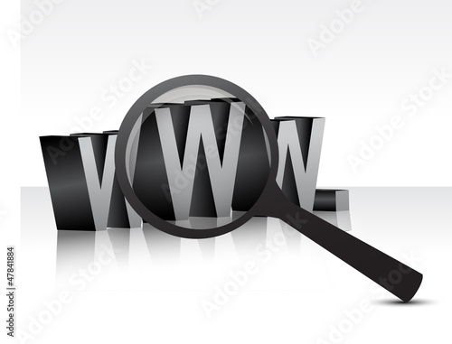 Illustration: WWW over white background with a magnifier WWW over white background with a magnifier