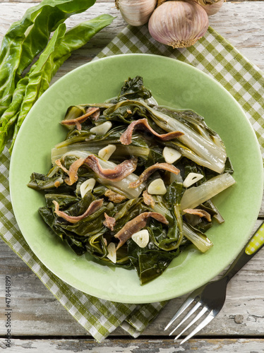 Photo: boiled swiss chard salad with anchovy and garlic boiled swiss chard salad with anchovy and garlic