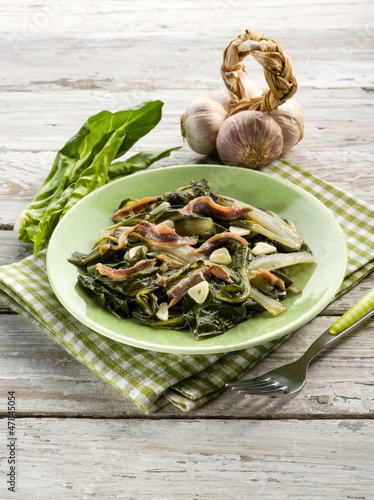 Photo: boiled swiss chard salad with anchovy and garlic boiled swiss chard salad with anchovy and garlic