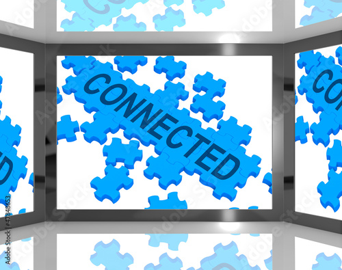 Illustration: Connected On Screen Shows Global Networking Connected On Screen Shows Global Networking