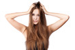 Photo: woman with tangled hair. isolated woman with tangled hair. isolated