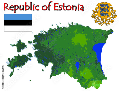 Vector: Estonia Europe national emblem map symbol motto Estonia Europe national emblem map symbol motto