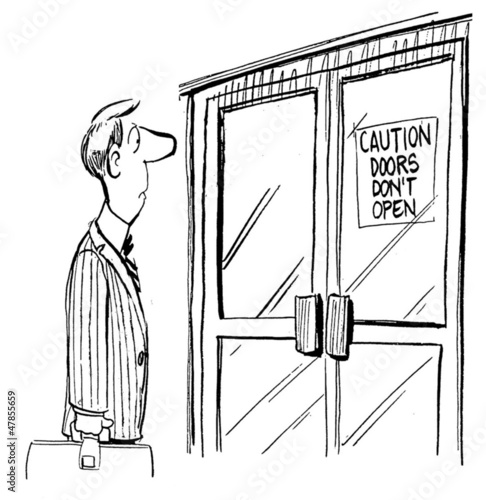 Illustration: Caution doors don't open for commuter workder Caution doors don't open for commuter workder