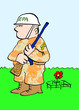 A soldier for the EPA guards the red flower