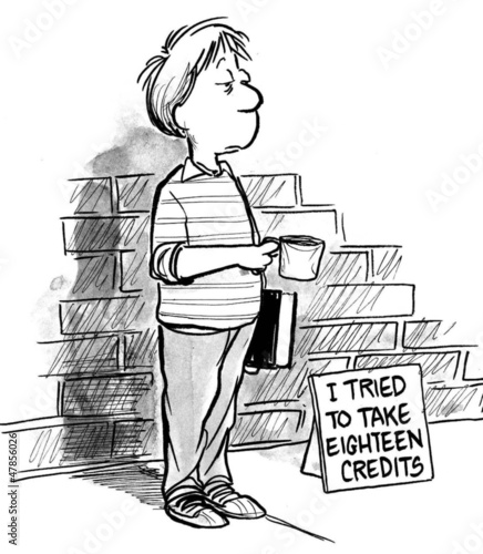 Illustration: Student is burned out by so many classes Student is burned out by so many classes