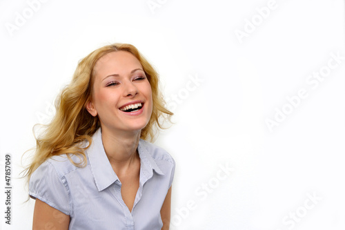 Photo: Portrait of beautiful blond woman on white background Portrait of beautiful blond woman on white background