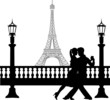 Romantic couple dancing in front of Eiffel tower in Paris