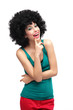 Woman wearing black afro wig