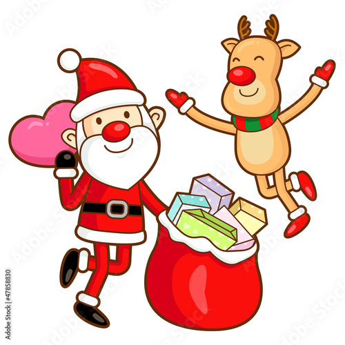 Vector: Santa Claus and deer mascot the event activity. Christmas Charac Santa Claus and deer mascot the event activity. Christmas Charac
