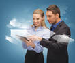 man and woman with virtual screens