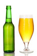 Bottle and glass of beer isolated on white