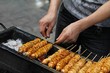 Spicy barbecued tofu kebabs.