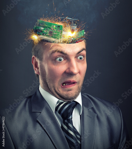 Photo: Short circuit in businessman head Short circuit in businessman head