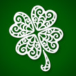Ornate white cut out paper clover, vector illustration