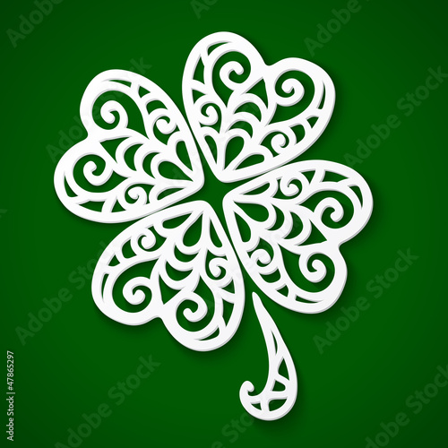 Vector: Ornate white cut out paper clover, vector illustration Ornate white cut out paper clover, vector illustration