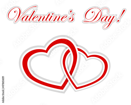 Vector: Two intertwined paper hearts and sticker. Two intertwined paper hearts and sticker.