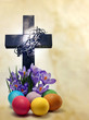 Easter cross crocus and eggs abstract unique concept metaphor