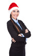 cheerful businesswoman with santa hat