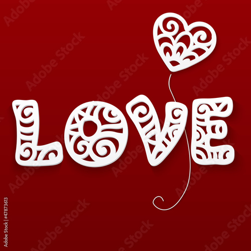 Vector: Vector cut out paper white lacy love sign with heart Vector cut out paper white lacy love sign with heart