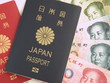Japanese Passport and Chinese Yuan Note