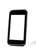 Photo: black smartphone with blank screen standing on white background black smartphone with blank screen standing on white background