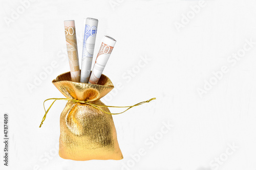 Photo: Geldsack mit Scheine - Gold Geldsack mit Scheine - Gold