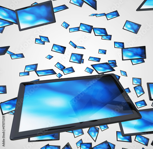 Illustration: Fliegende Tablets - Schwarz Blau Fliegende Tablets - Schwarz Blau
