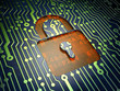 Security concept: circuit board, closed padlock