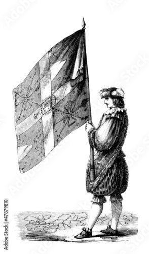 Illustration: Standard Bearer - Porte-Drapeau - 17th century Standard Bearer - Porte-Drapeau - 17th century