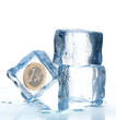 ice cubes with euro coin inside